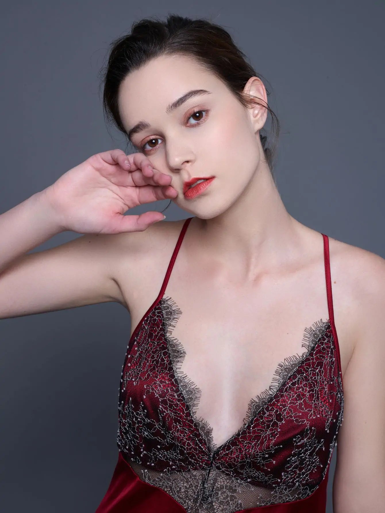 Eyelash Lace Trim Satin Slip Dress